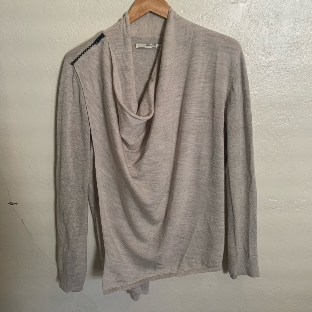 All Saints Gray Wool Drina Cardigan Large